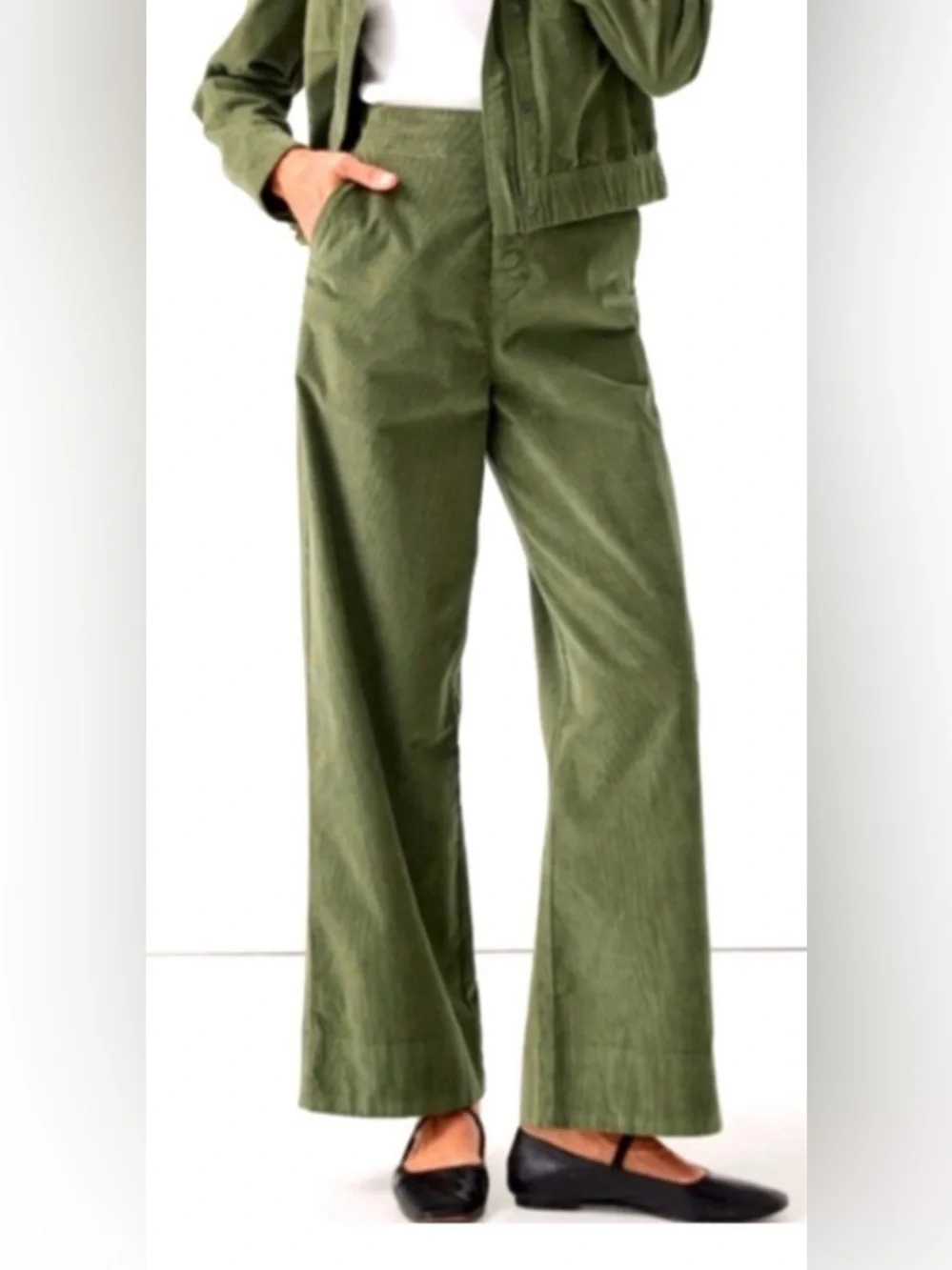 Pact Olive Green Stretch Waistband Corduroy Wide-Leg Pants Size XL - Picture 2 of 5